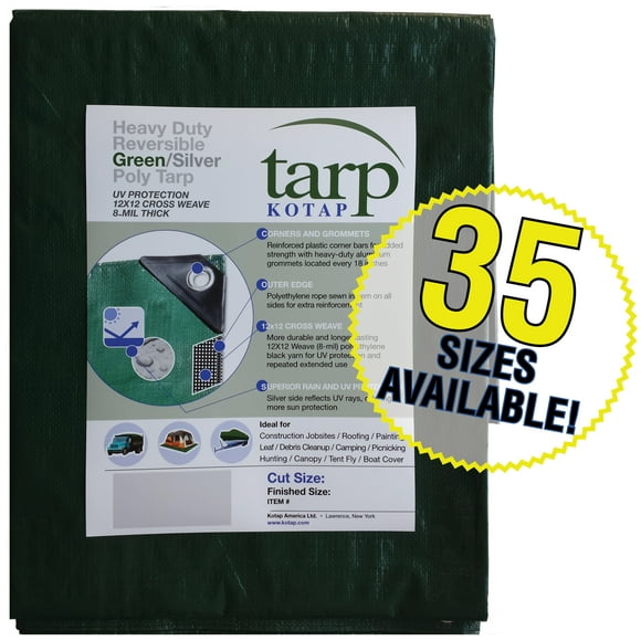 Kotap 6-ft x 8-ft Heavy-Duty 12 by 12 Cross Weave 8-mil Reversible Green/Silver Poly Tarp TGS-0608 Kotap America Item Kotap 6-ft x 8-ft Heavy-Duty 12 by 12 Cross Weave 8-mil Reversible Green/Silver Poly Tarp TGS-0608 Kotap America Item